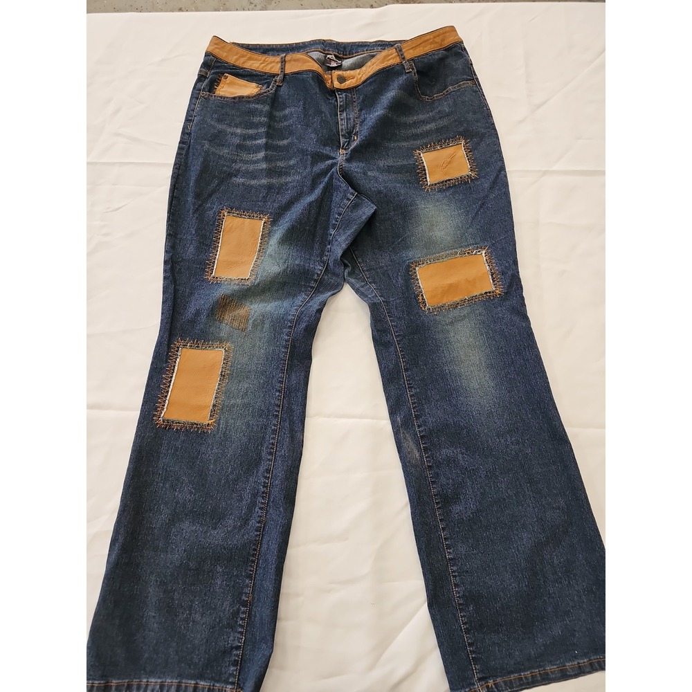 Vintage Women's FUBU Wide Leg Size 20 Jean leather patches 90s Y2K Hip Hop
